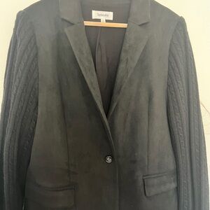 Splendid Black Women's Jacket XL knit wool sleeve faux suede